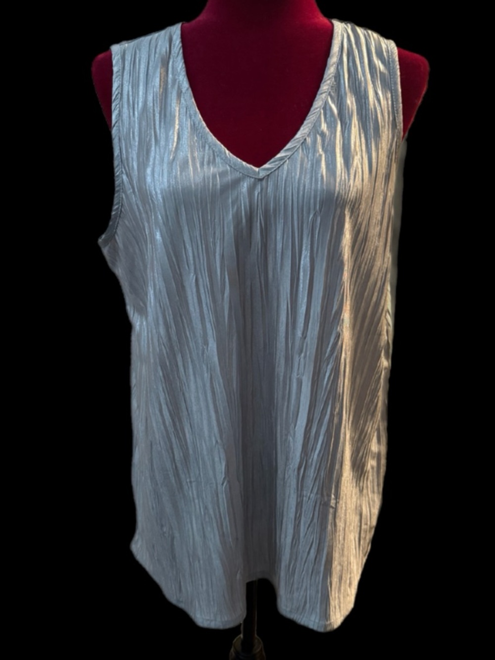 Susan Graver Silver Crinkled V-Neck Sleeveless Tank